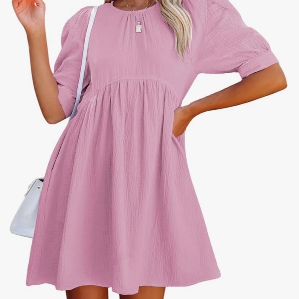 High waist puff sleeve baby doll dress